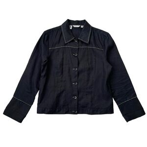 Irish Linen Jacket with Decorative Stitching, Malcolm & Co, Black/White, Sz 10